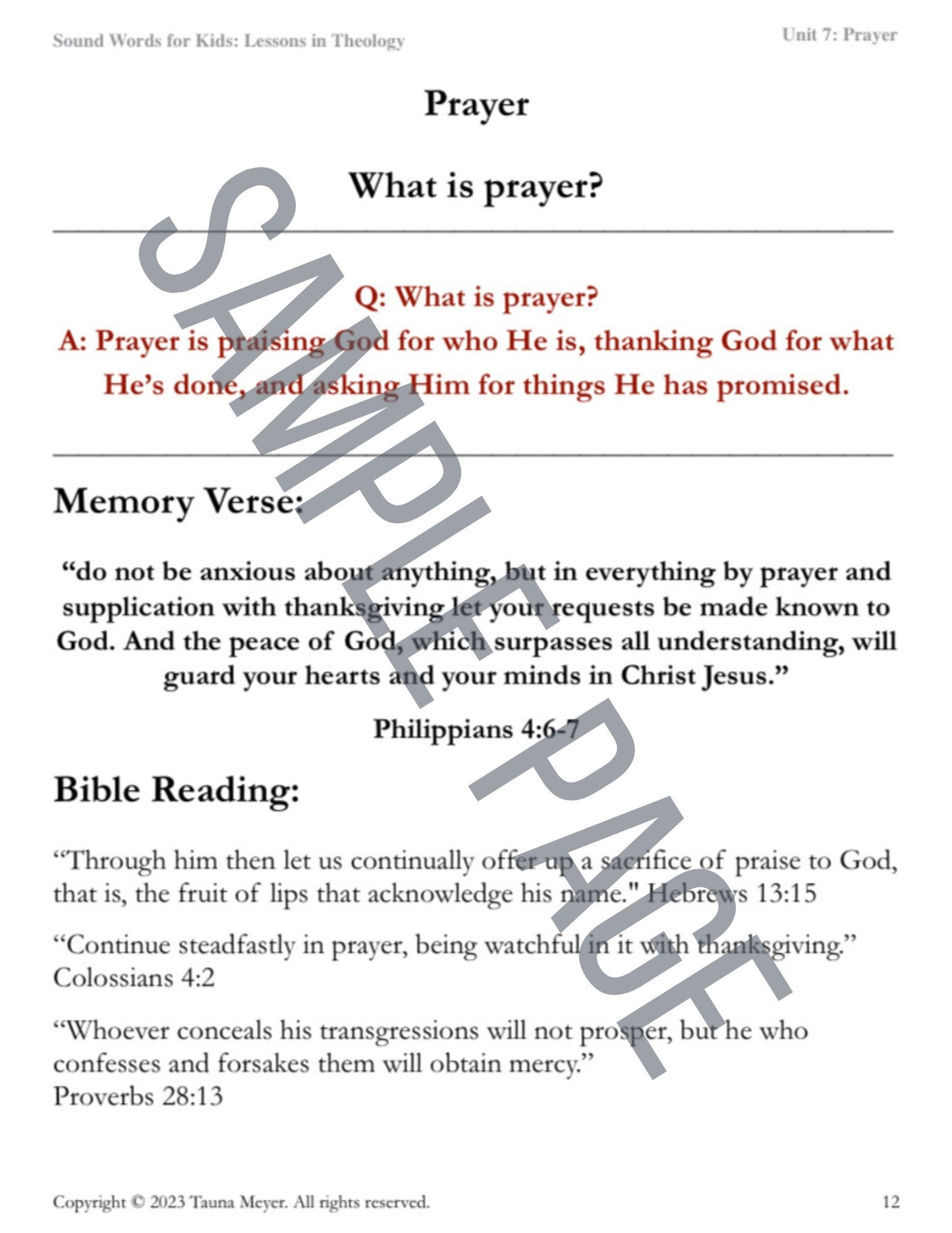 Prayer (Sound Words for Kids: Lessons in Theology, Unit 7)