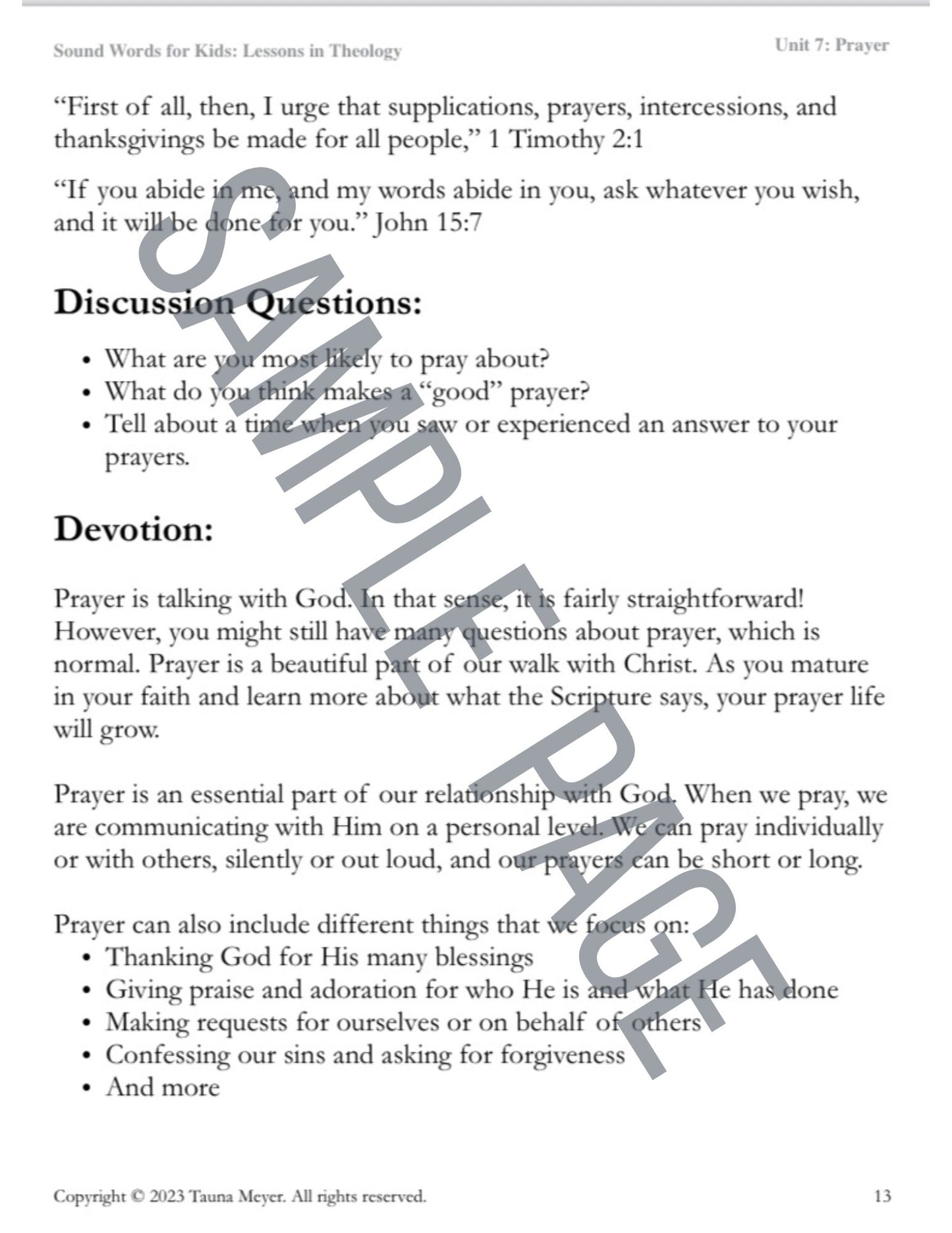 Prayer (Sound Words for Kids: Lessons in Theology, Unit 7)