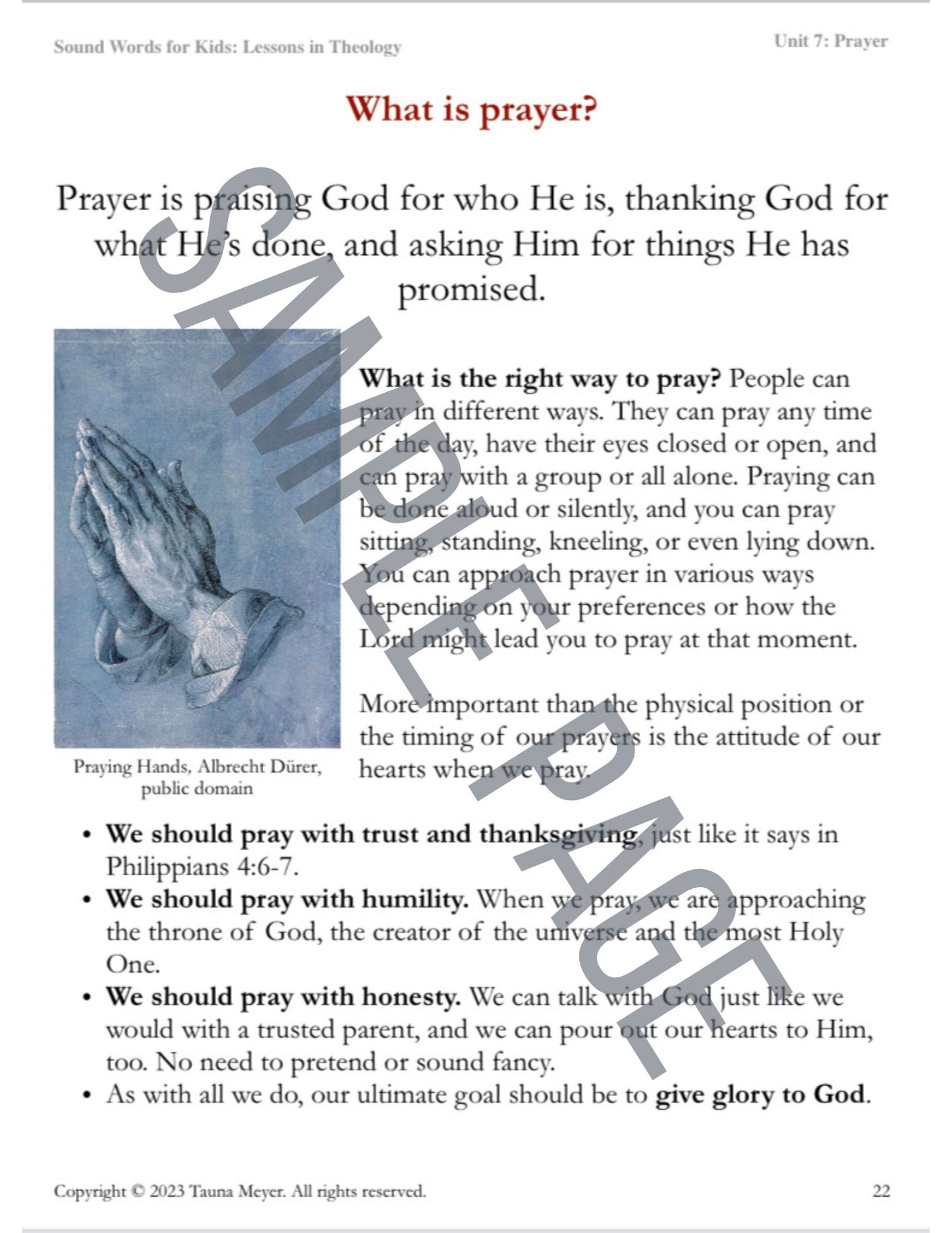 Prayer (Sound Words for Kids: Lessons in Theology, Unit 7)