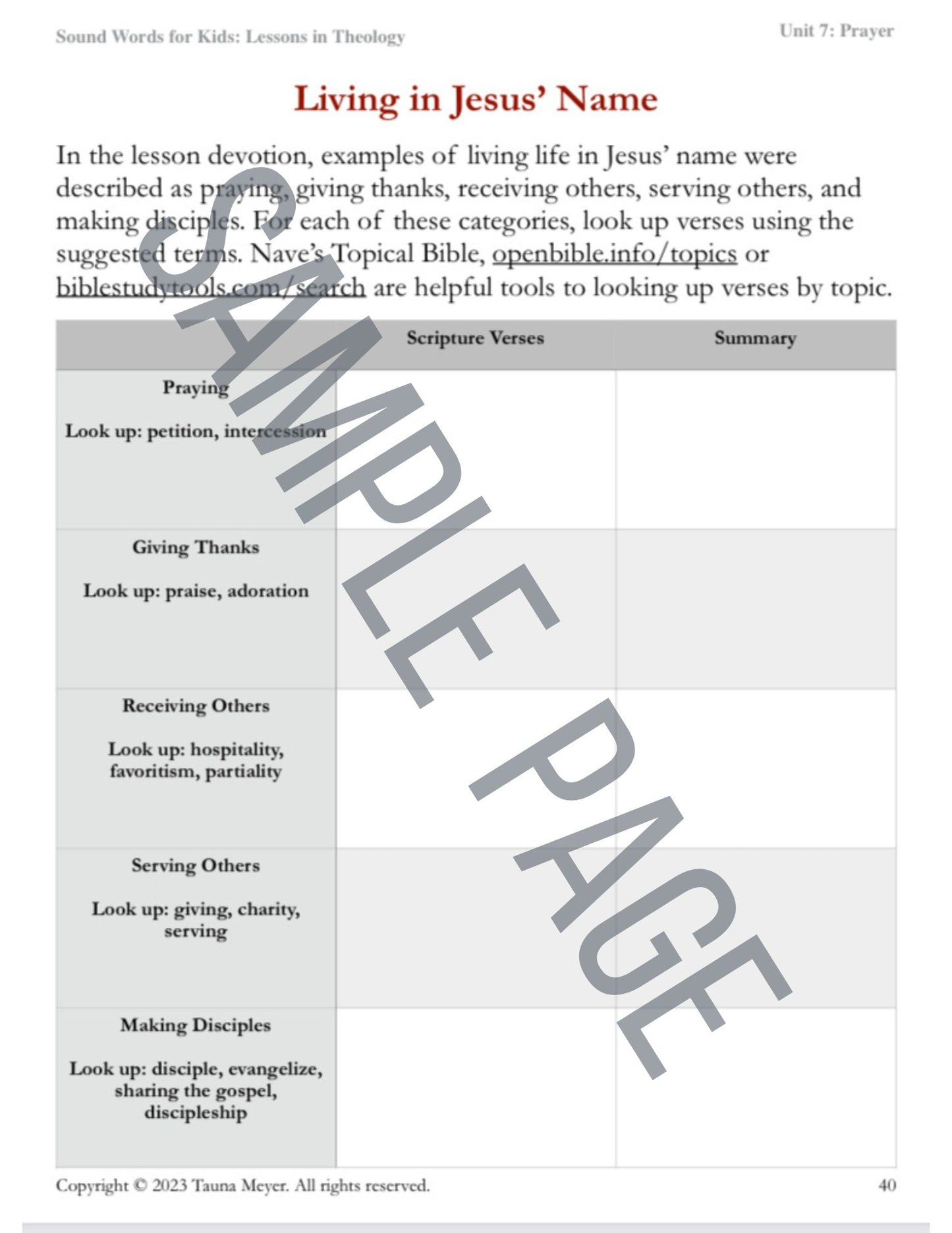 Prayer (Sound Words for Kids: Lessons in Theology, Unit 7)