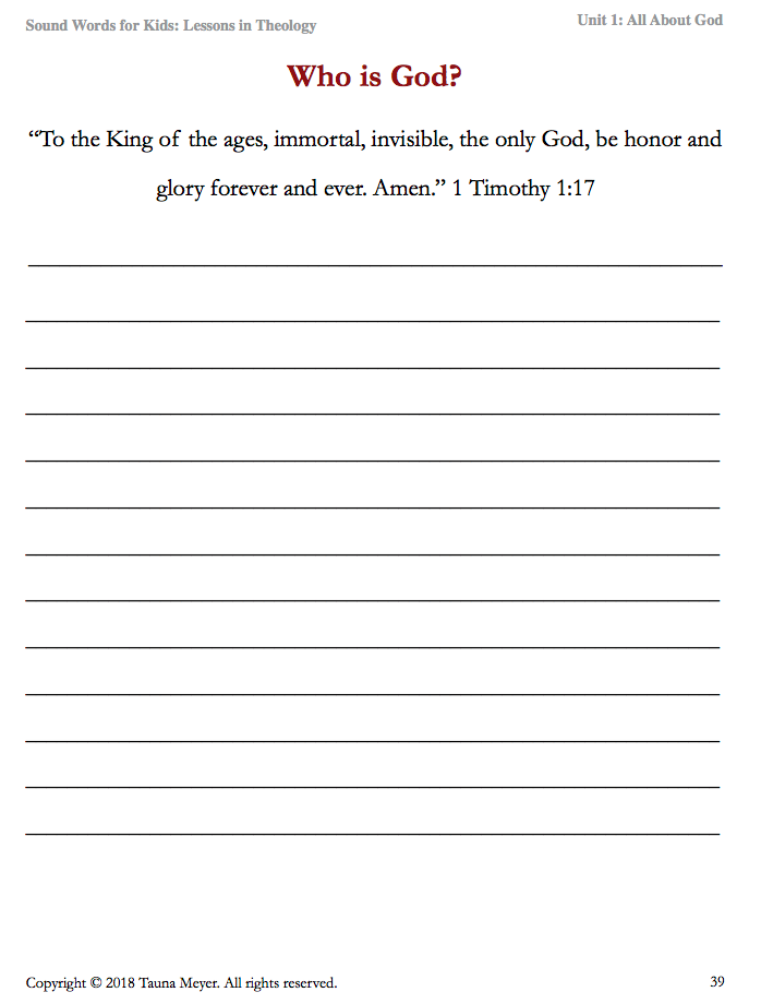 All About God (Sound Words for Kids: Lessons in Theology, Unit 1)